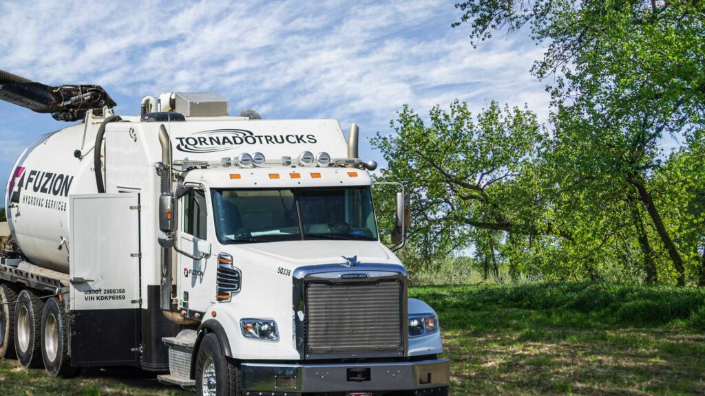 Hydrovac truck setting up for an excavation job near the Poudre River in northern Colorado.