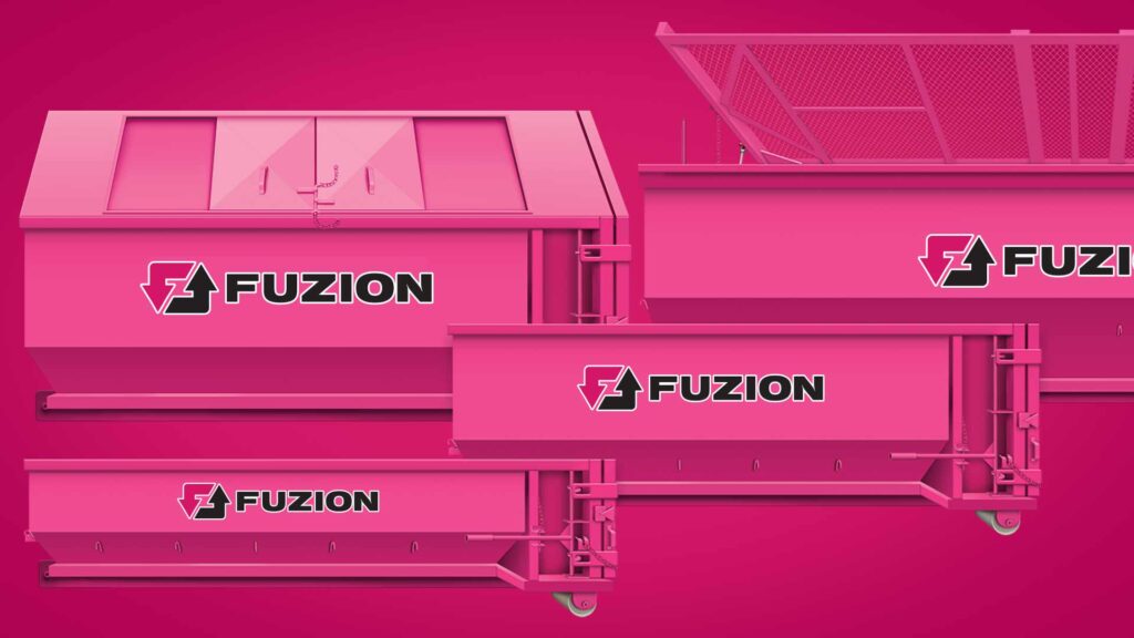 Fuzion offers pink dumpsters for rent in a wide variety of sizes.