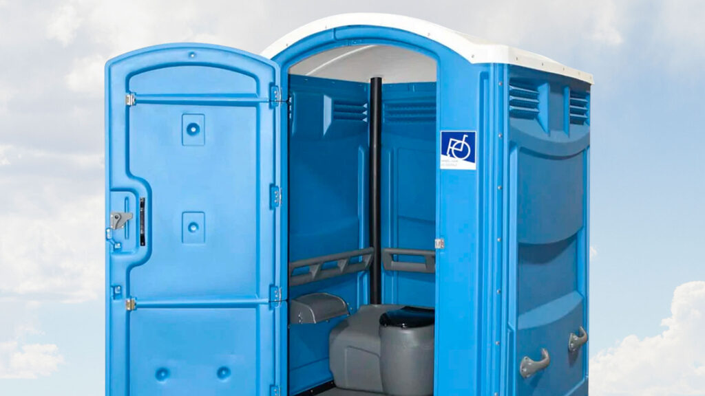 ADA compliant wheelchair accessible portable restroom.