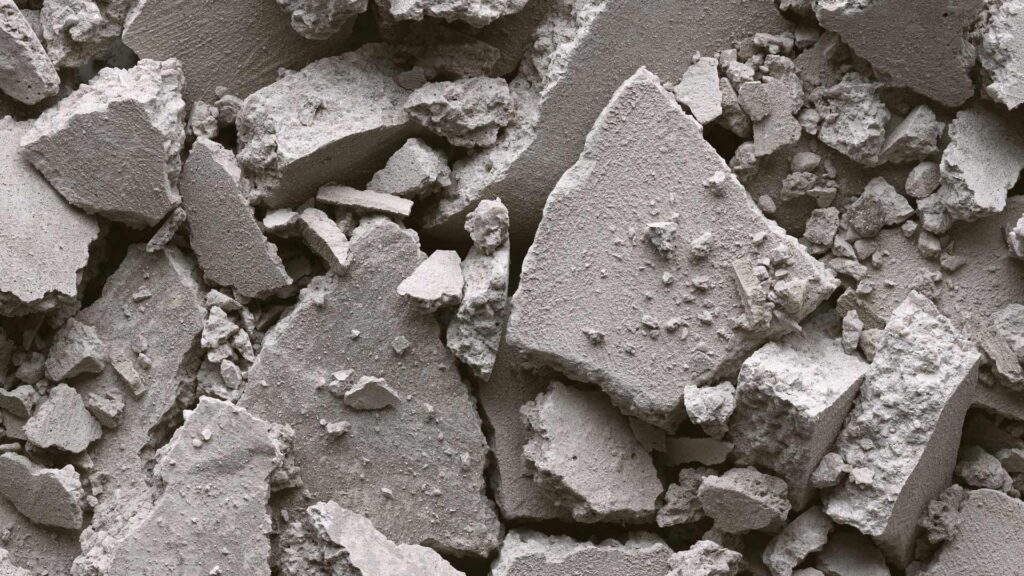 Chunks of concrete ready to be put in a dumpster and hauled away for recycling.
