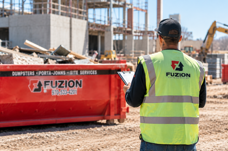 Fuzion workers managing construction waste on-site.