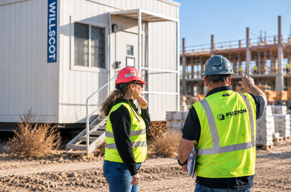 Fuzion team members reviewing a construction site.